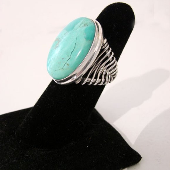 Jewelry - STERLING SILVER & HUGE TURQUOISE RING SIZE 7
